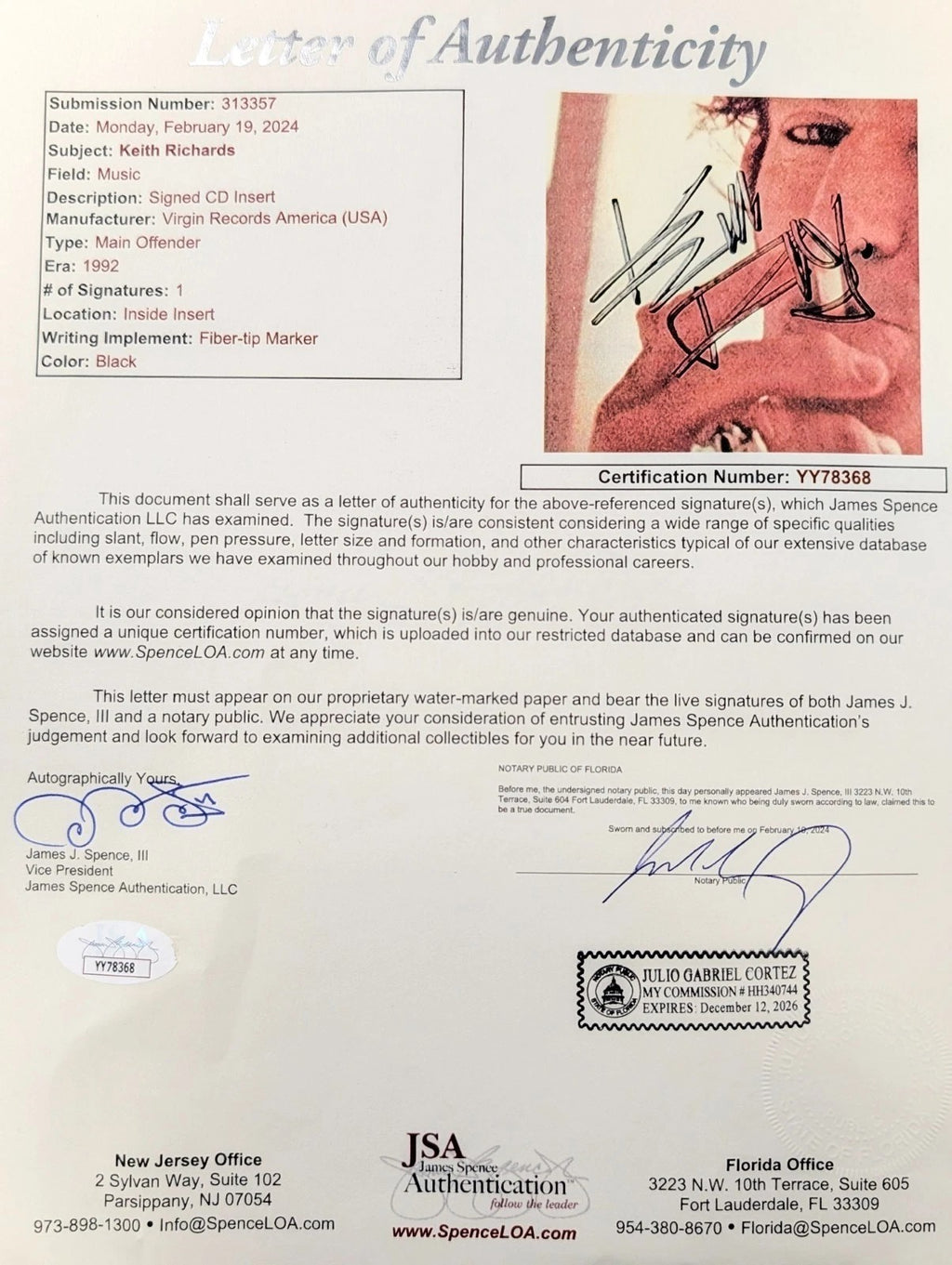 Keith Richards Signed Main Offender CD Rolling Stones JSA LOA2