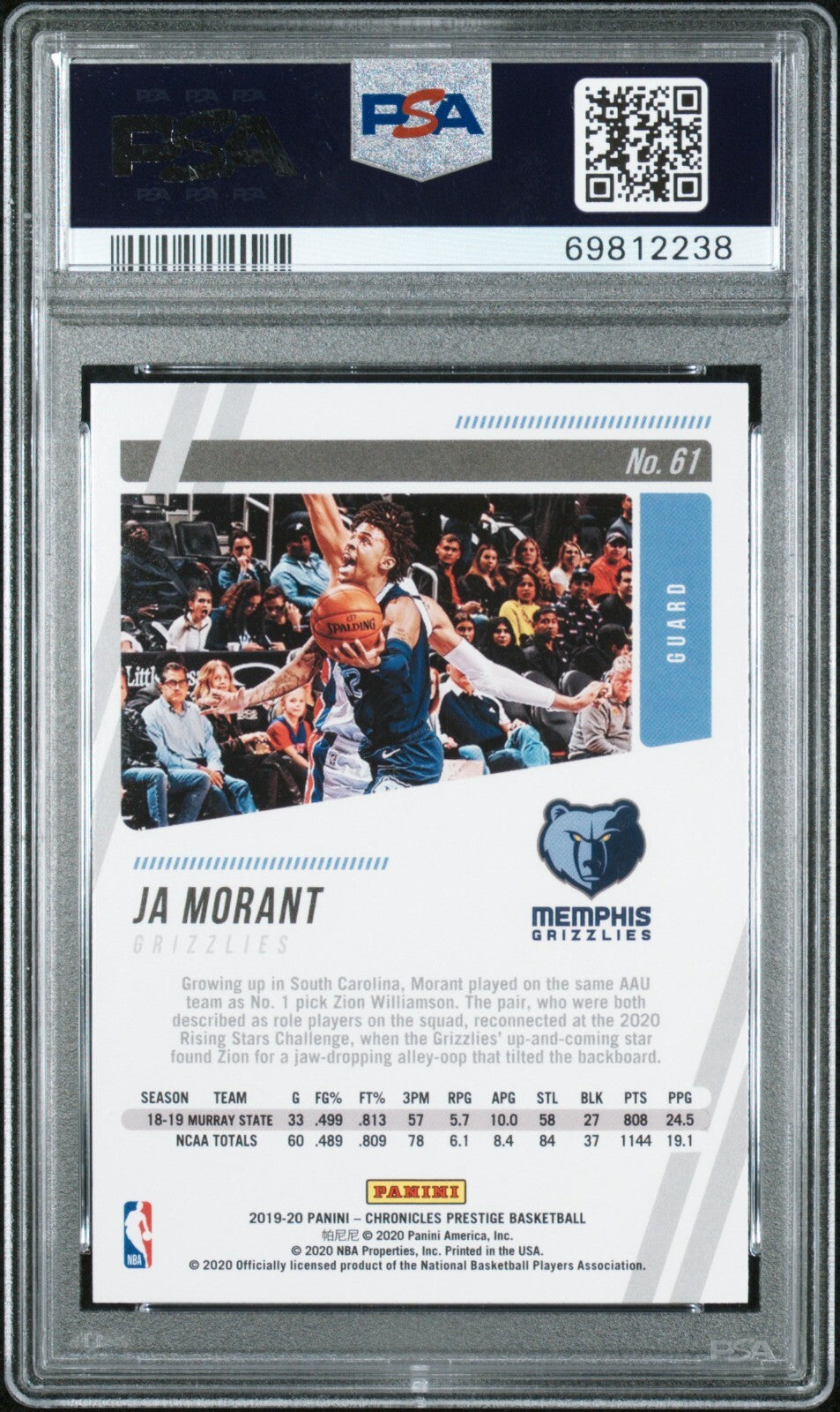 2019 Panini Chronicles 61 Ja Morant PSA 101