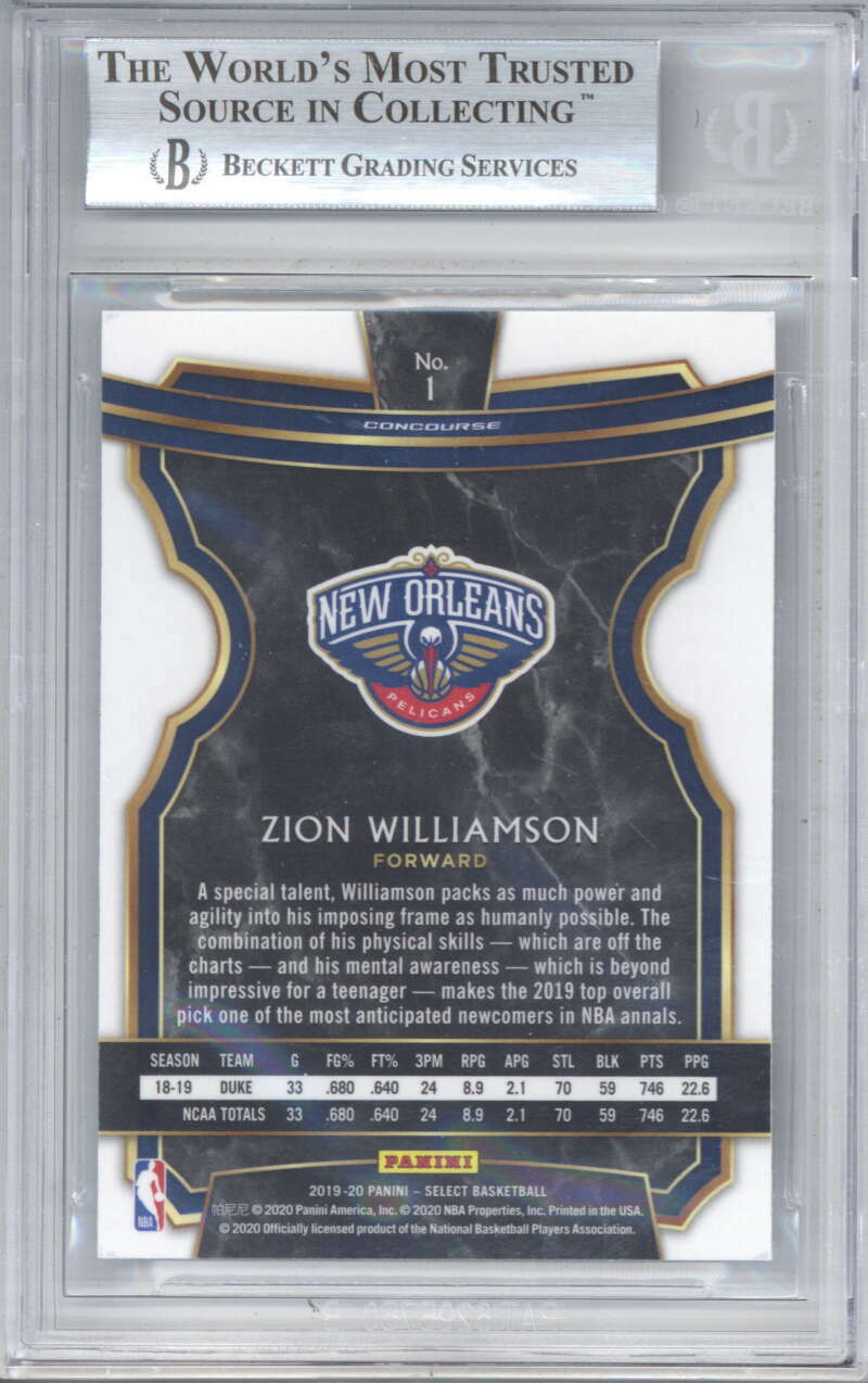 2019 20 Panini Select 1 Zion Williamson Beckett BGS 8.5 1
