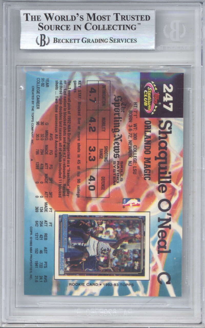 1992 93 Stadium Club 247 Shaquille O'Neal RC BGS 91