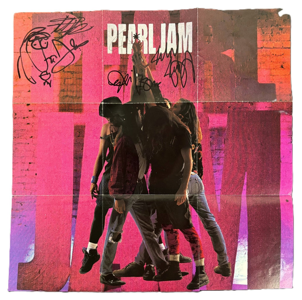 Pearl Jam Ten Signed CD Poster Vedder Gossard McCready Ament Sketch Beckett BAS0