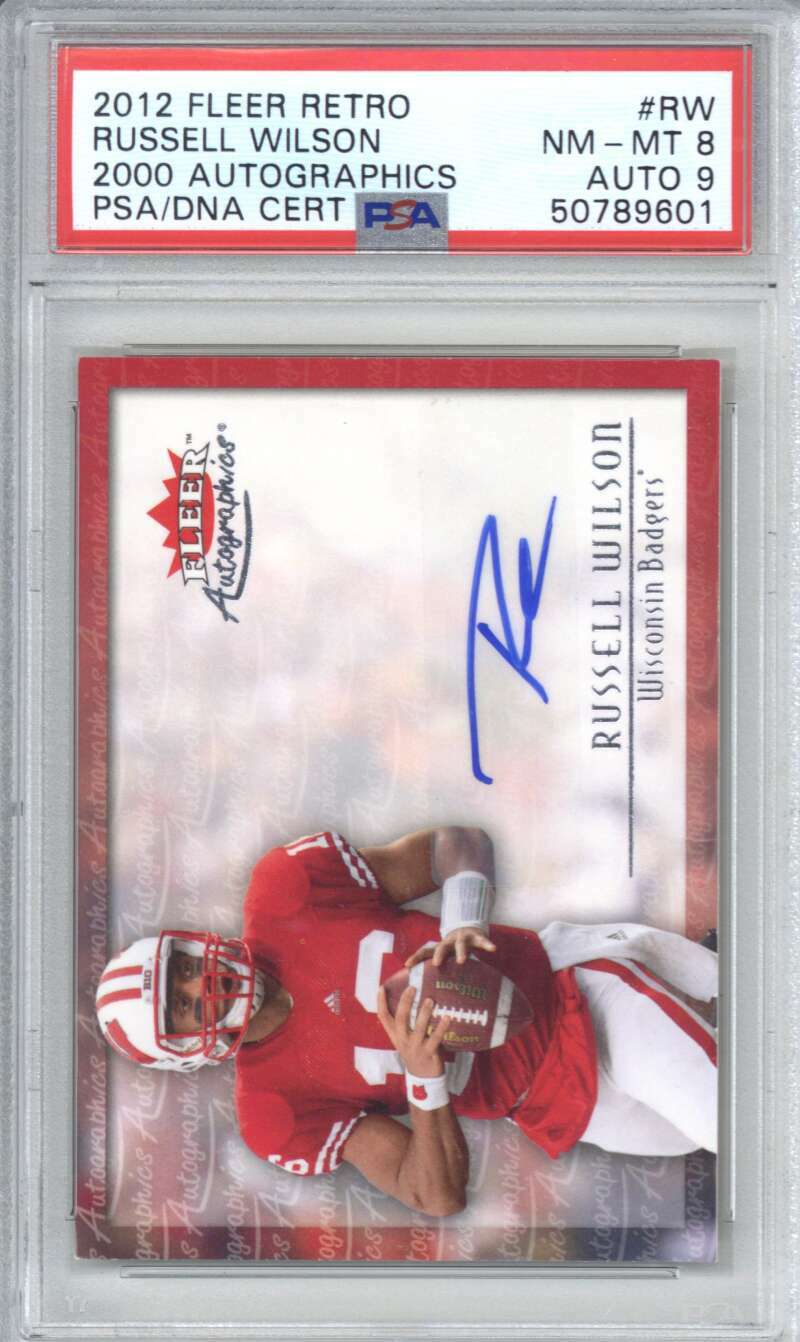 2012 Fleer Retro RW Russell Wilson 2000 Autographics Auto RC PSA 8 9 0