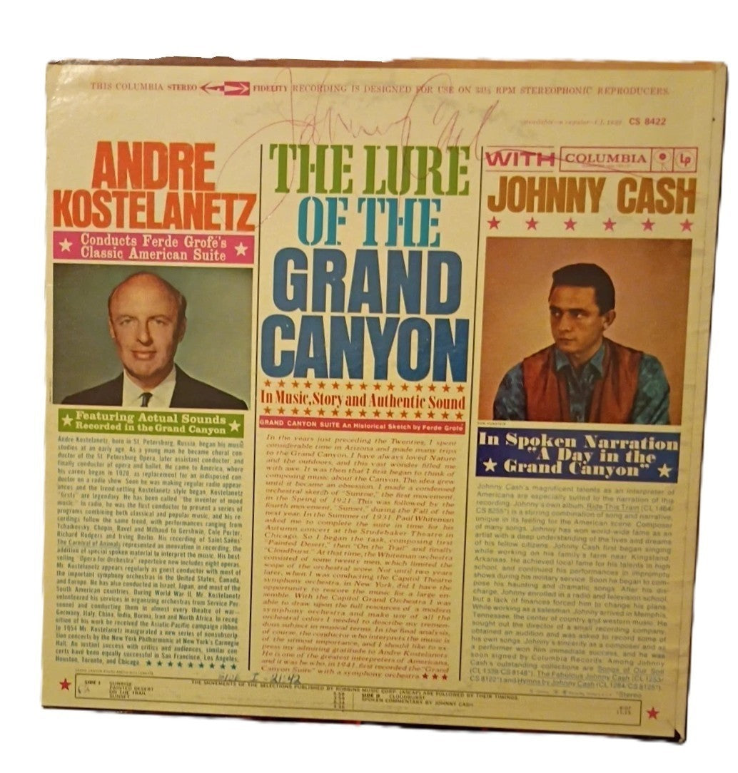 Johnny Cash Signed Auto 1961 Lure of the Grand Canyon Album Vintage Grad LOA0
