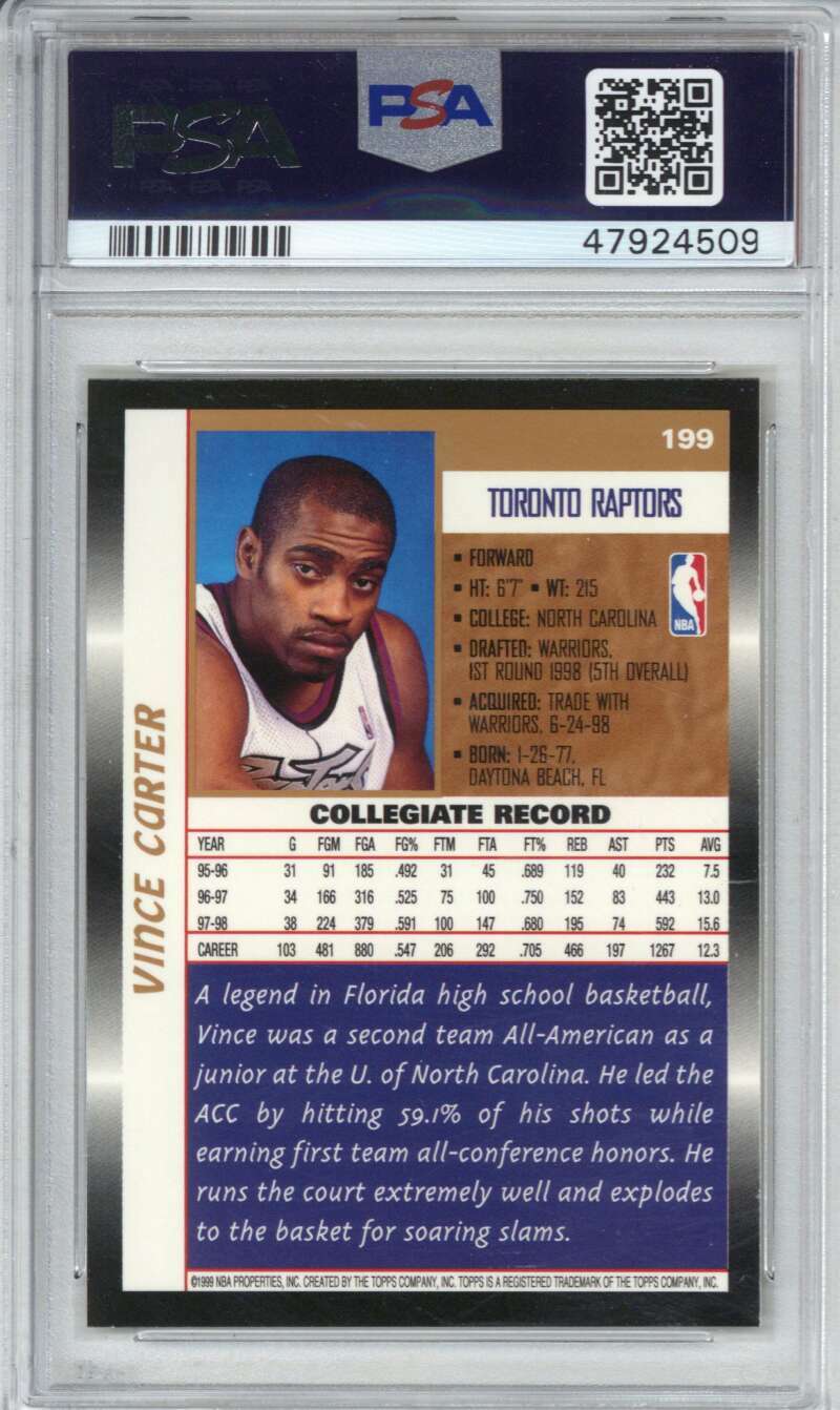 1998 Topps 199 Vince Carter PSA 91