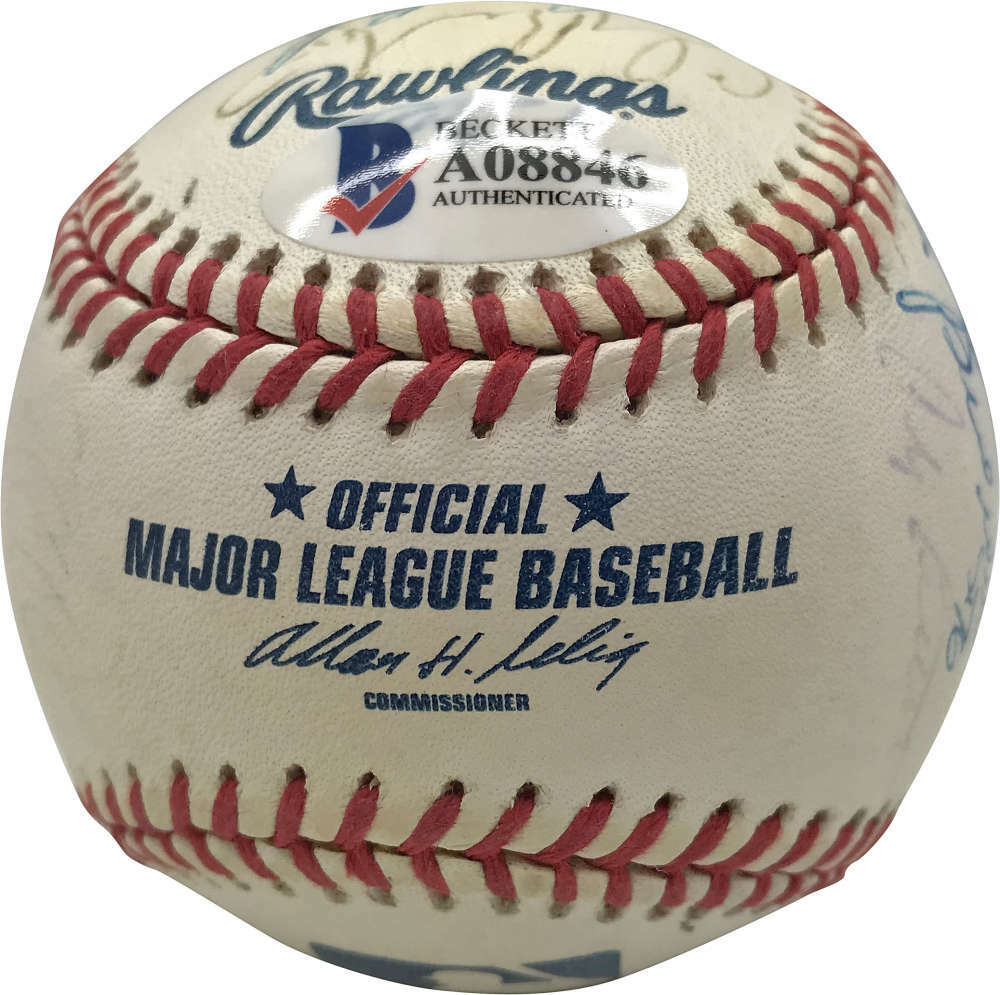 2000 NY Yankees Team Signed Autographed OML Baseball Jeter Rivera Beckett BAS 6