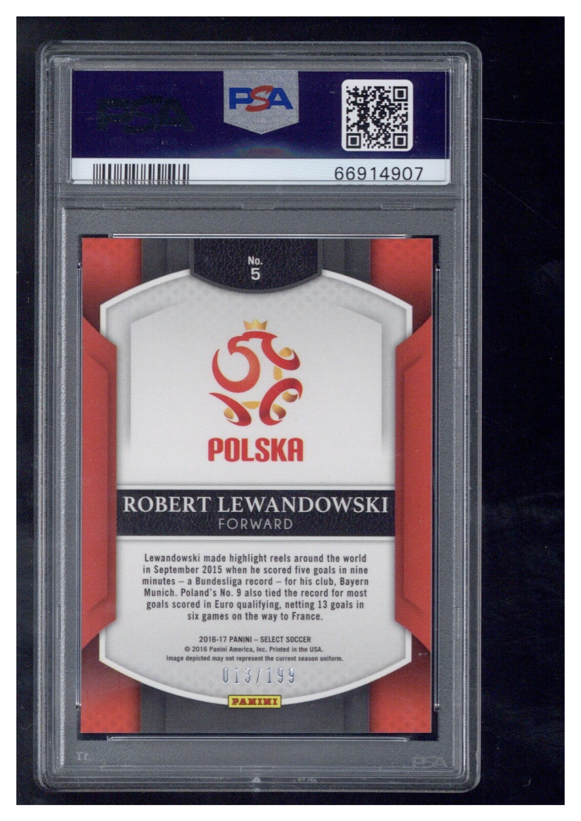 2016 Panini Select 5 Robert Lewandowski Red Prizm /199 PSA 91