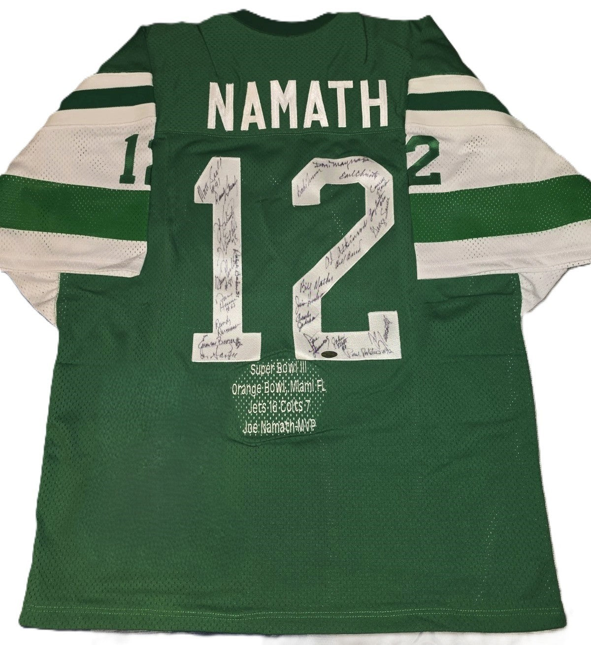 1969 Super Bowl III Champion New York Jets Team Signed Jersey Namath Steiner COA0
