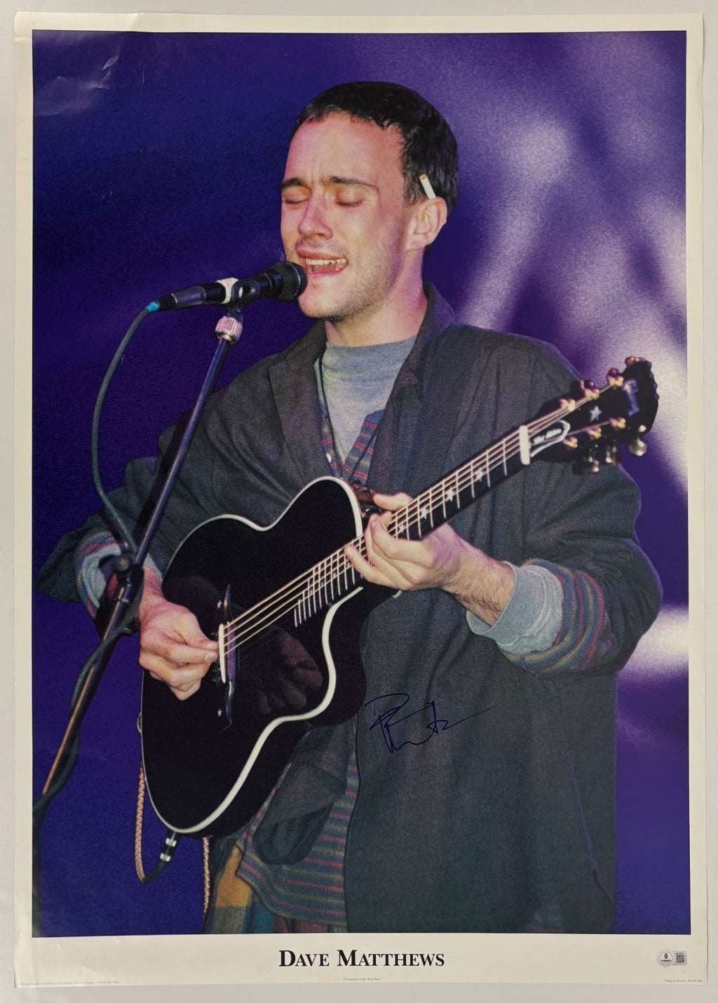 Dave Matthews Signed 24x32 Poster Vintage DMB Beckett BAS 10 Autograph Grade0