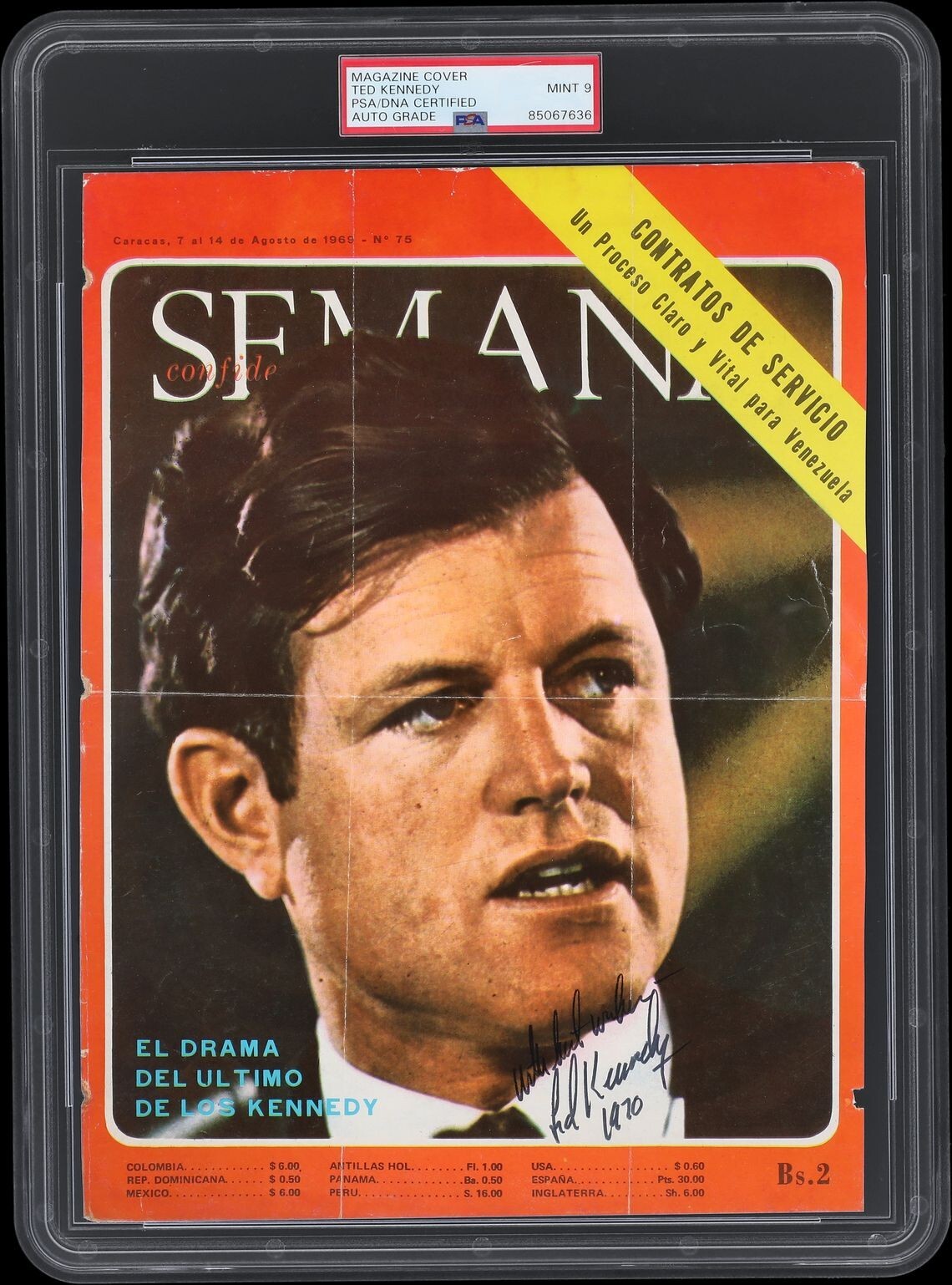 Ted Kennedy Signed 1970 Magazine Cover PSA/DNA MINT 90