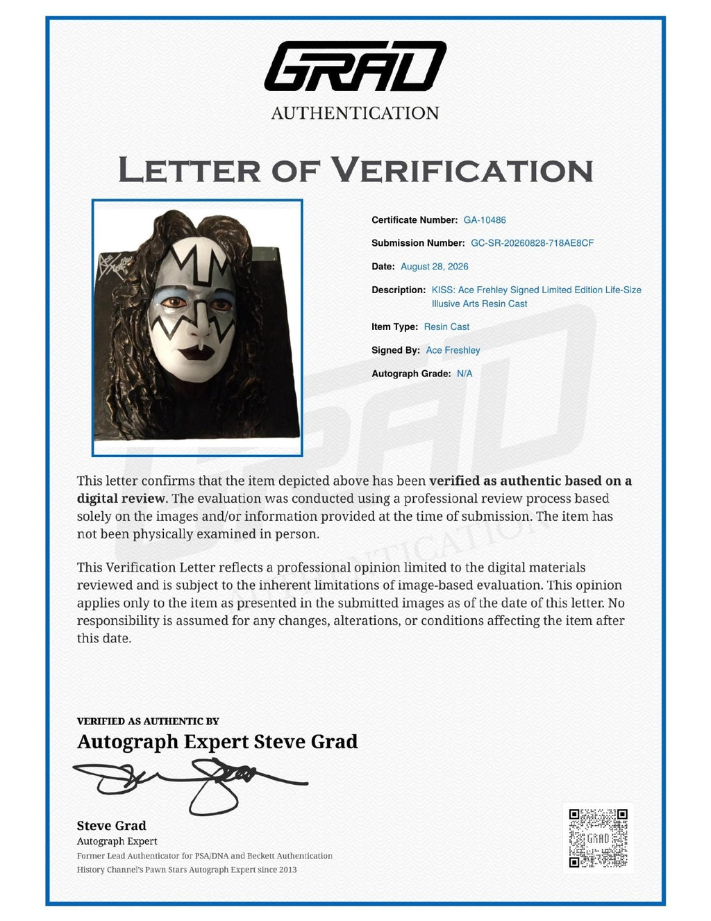 Ace Frehley Signed Auto KISS Life Size Illusive Arts Resin Cast LE Grad LOA3