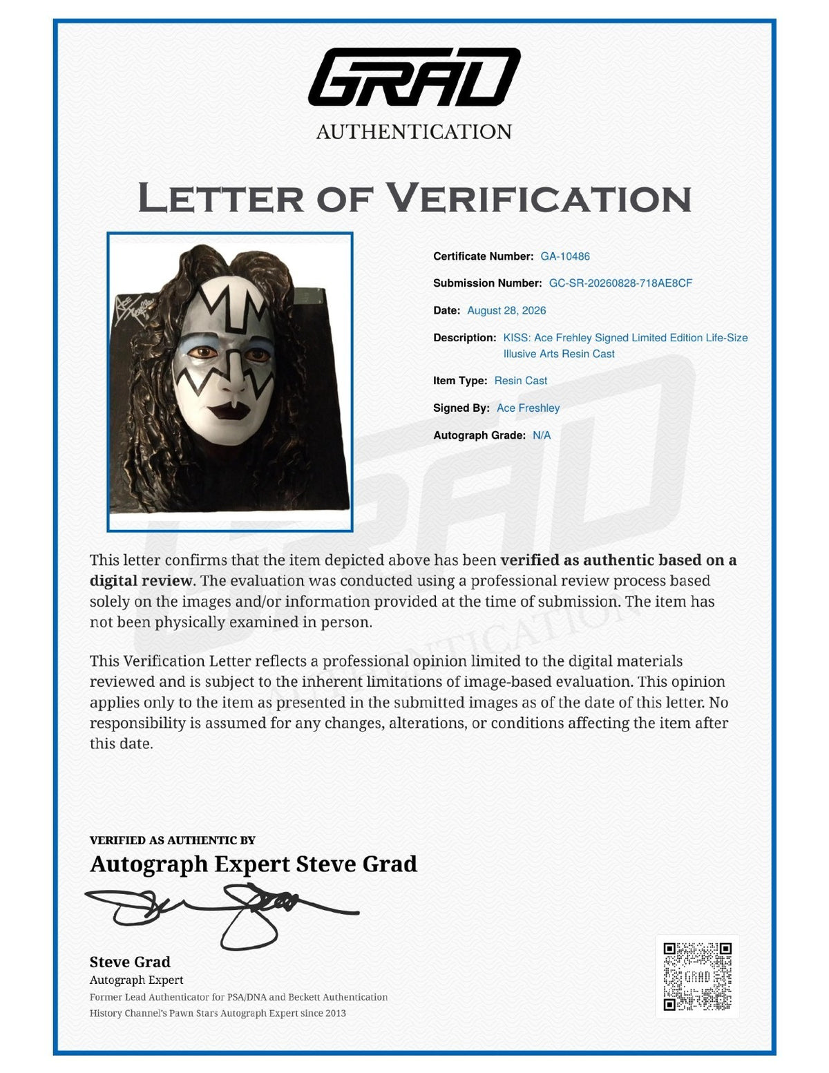 Ace Frehley Signed Auto KISS Life Size Illusive Arts Resin Cast LE Grad LOA3