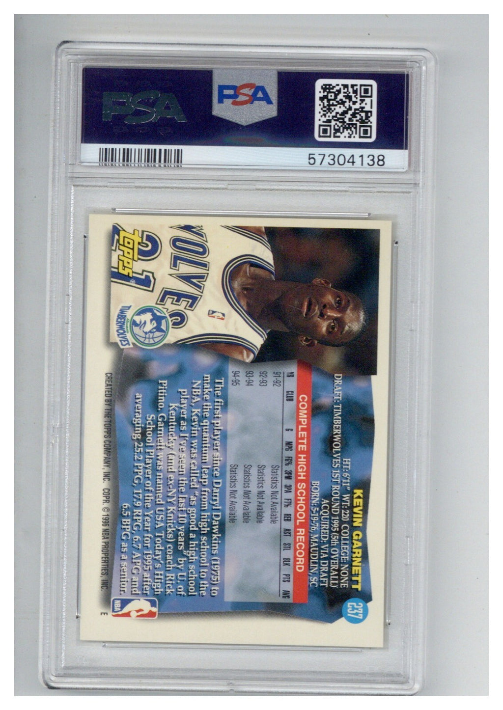 1995 Topps 237 Kevin Garnett PSA 71