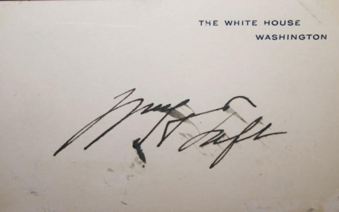 William H Taft Signed Auto White House Card President Grad LOA0