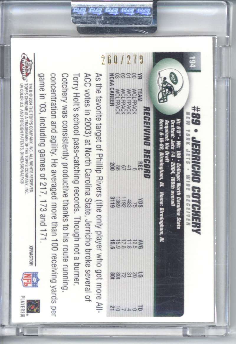 Jerricho Cotchery 2004 Topps Chrome Rookie #194 1