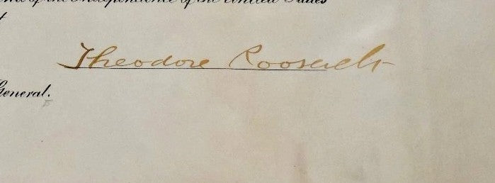 President Theodore Roosevelt Signed Auto 1907 Postmaster Appointment GRAD1