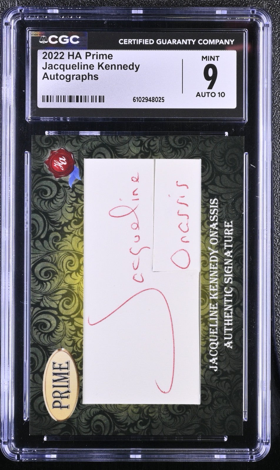 2022 Historical Autographs HA Prime Jacqueline Kennedy Signed /3 CGC 9 Auto 100
