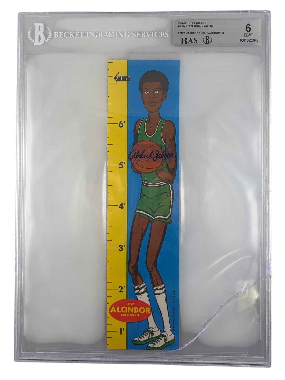 1969 Topps Rulers Kareem Abdul-Jabbar Signed Rookie Card RC BGS 6 10 Auto Cracke0