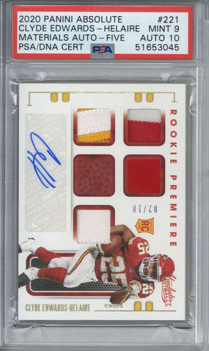 2020 Panini Absolute 221 Clyde Edwards Helaire Materials Autograph Five PSA 9 10