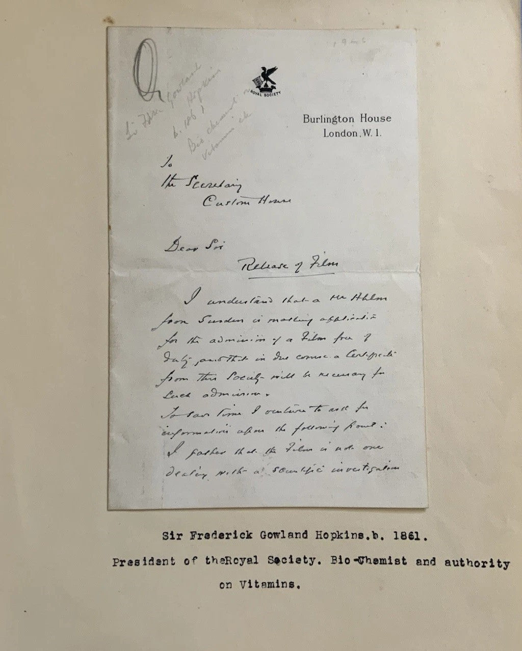 Frederick Gowland Hopkins Signed Auto Handwritten 6x9 Letter Nobel Grad LOA2