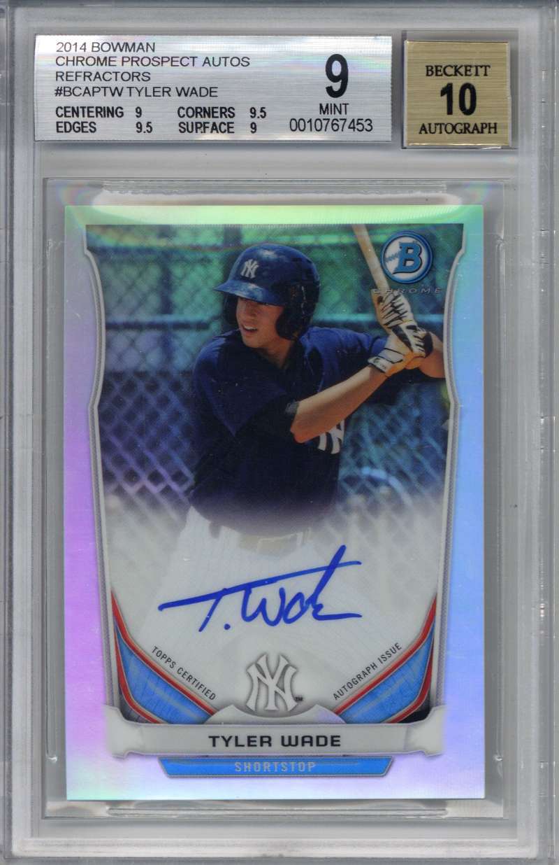 Tyler Wade Signed Auto 2014 Bowman Chrome Refractors /500 RC BGS 9 10 0