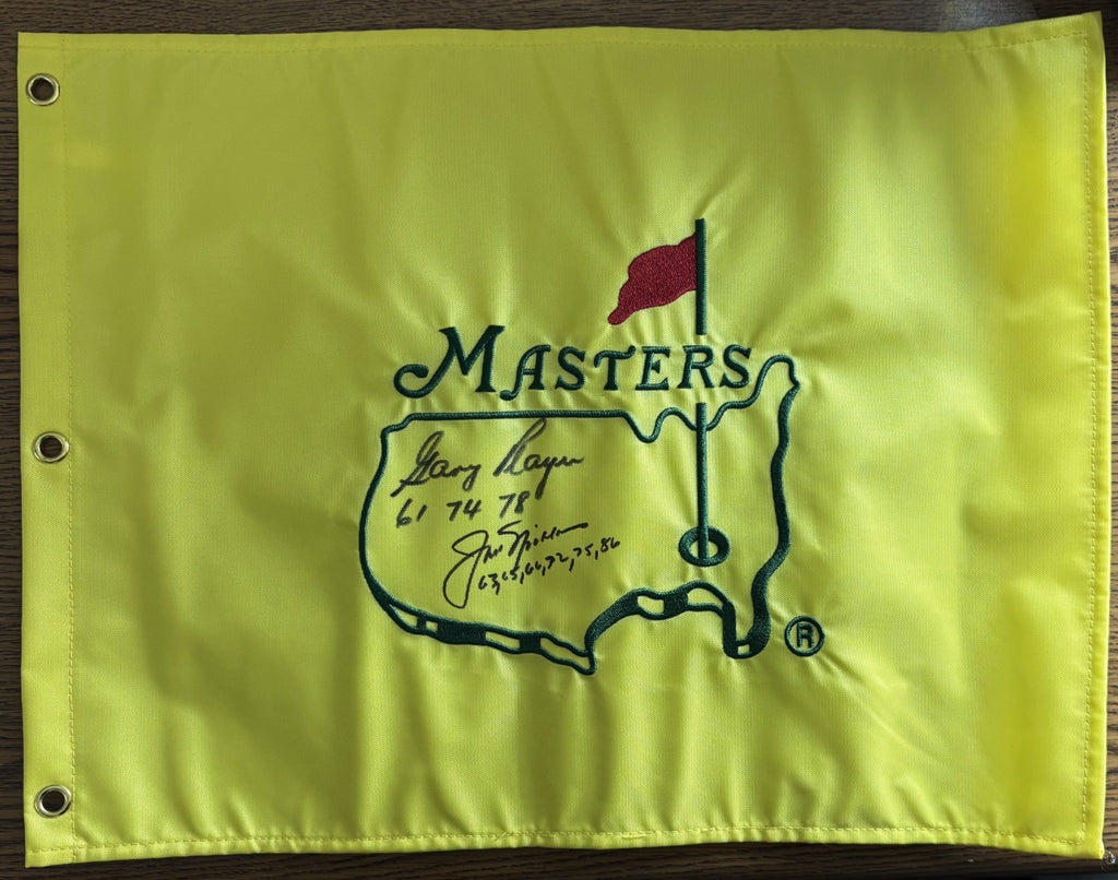 Jack Nicklaus Gary Player Signed Winning Year Inscribed Masters Flag JSA0