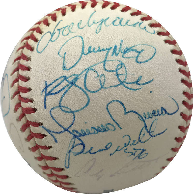 2000 NY Yankees Team Signed Autographed OML Baseball Jeter Rivera Beckett BAS 5