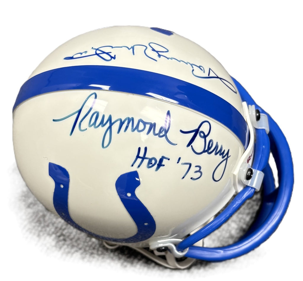 Johnny Unitas Raymond Berry Signed Auto Baltimore Colts Mini Helmet GRAD HOF1