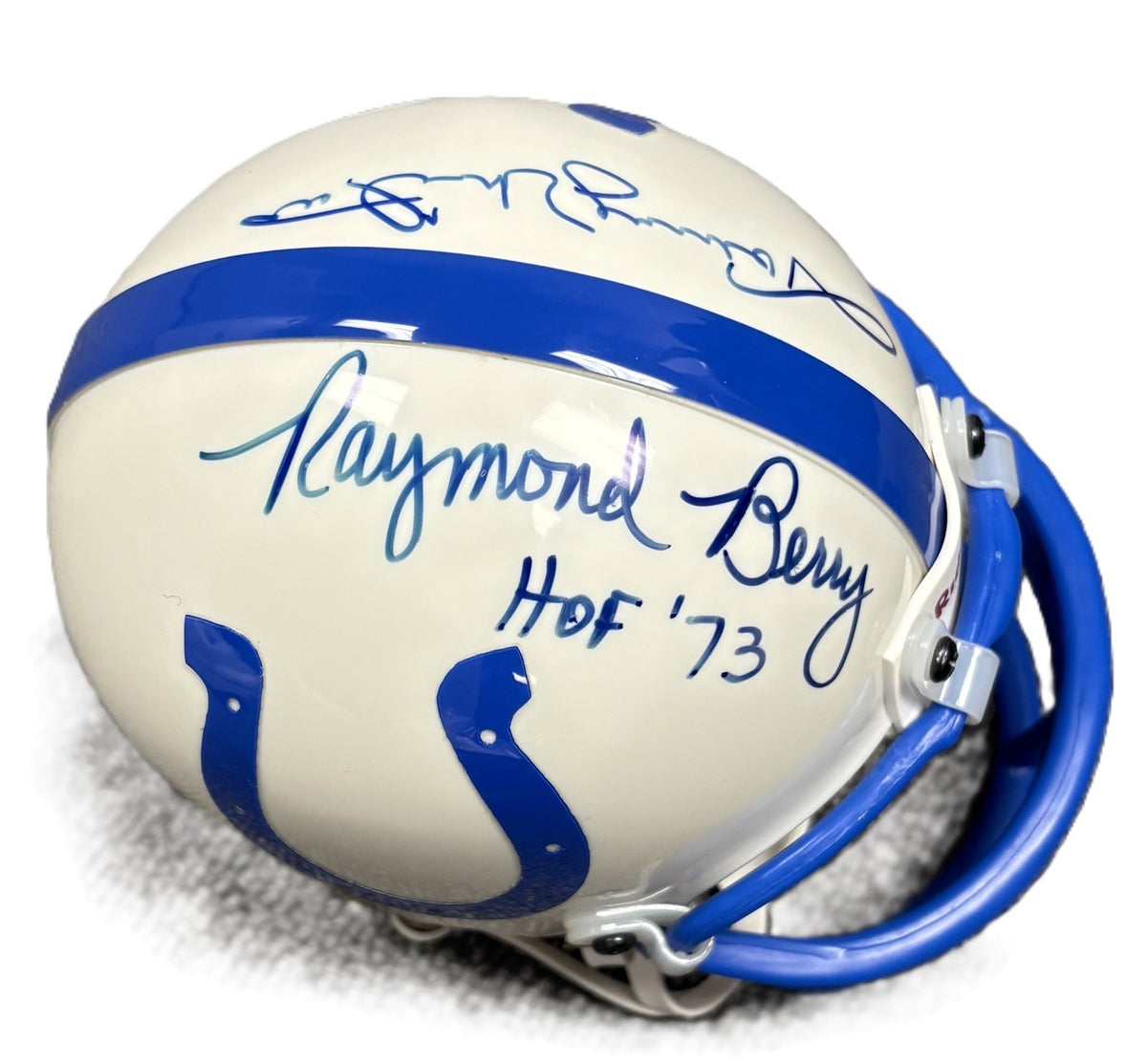 Johnny Unitas Raymond Berry Signed Auto Baltimore Colts Mini Helmet GRAD HOF1