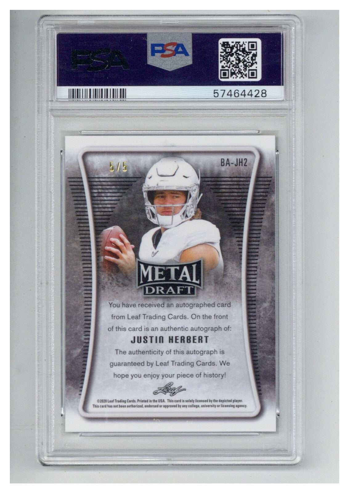 2020 Leaf Metal Justin Herbert Black Mojo /7 PSA 9 101