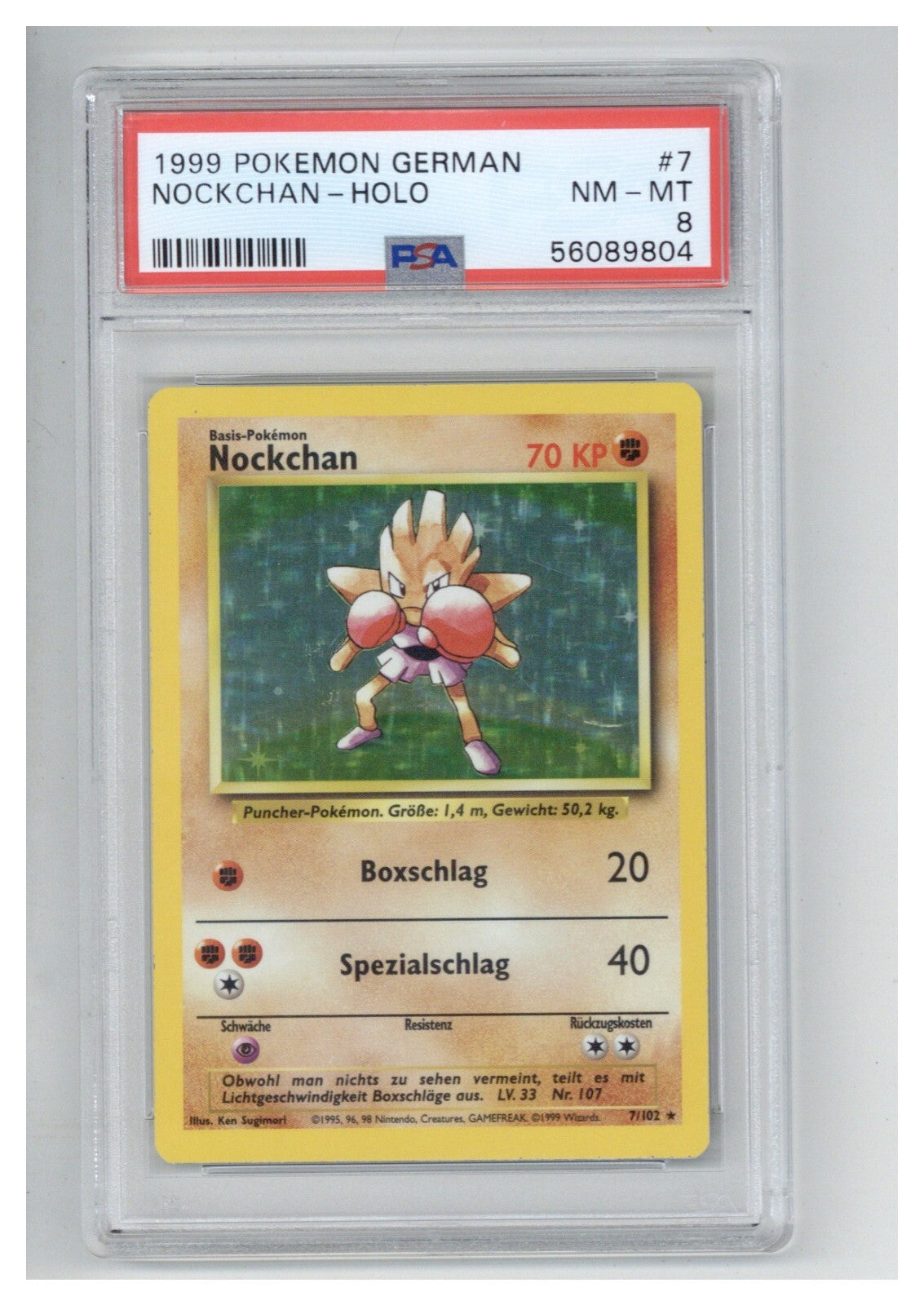 1999 Pokemon German Nockchan Hitmonchan Holo #7 Graded PSA 8 NM MT MINT0