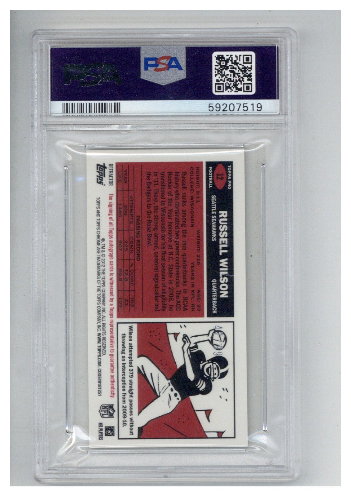 2012 Topps Chrome 1965 Inserts 12 Russell Wilson Refractor PSA 91