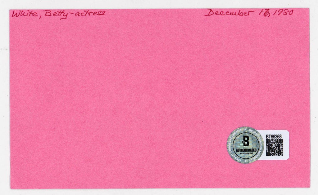 Betty White Signed 3x5 Index Card Note Card Beckett BAS1