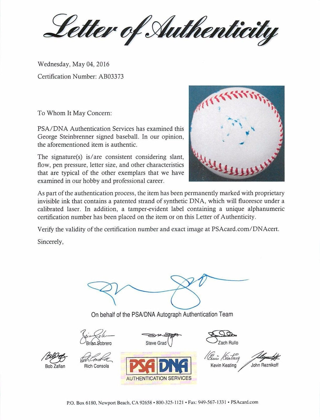 Yankees George Steinbrenner Signed Autographed 1999 WS Baseball PSA/DNA2