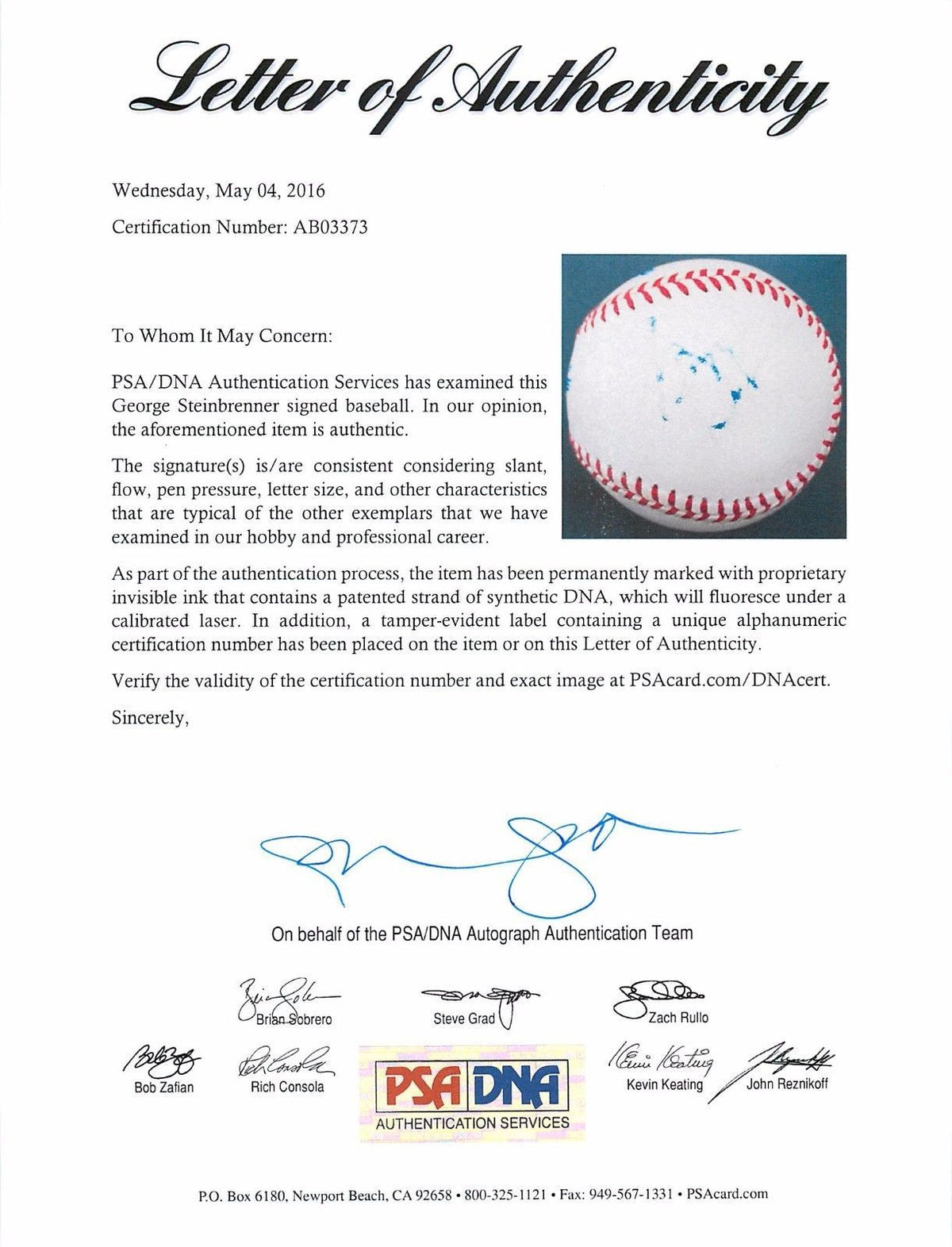 Yankees George Steinbrenner Signed Autographed 1999 WS Baseball PSA/DNA2