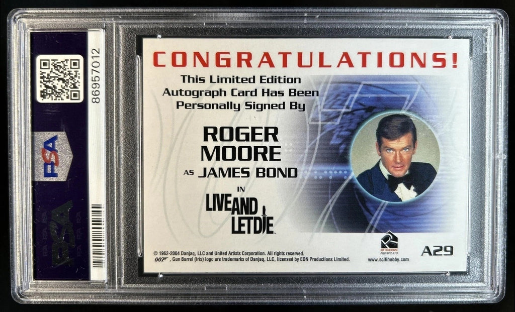 Roger Moore Signed Auto 2004 James Bond Live and Let Die A29 Card PSA 9 Auto 101