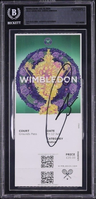 Carlos Alcaraz Signed Auto 2024 Wimbledon Final Ticket vs Djokovic Beckett BAS0