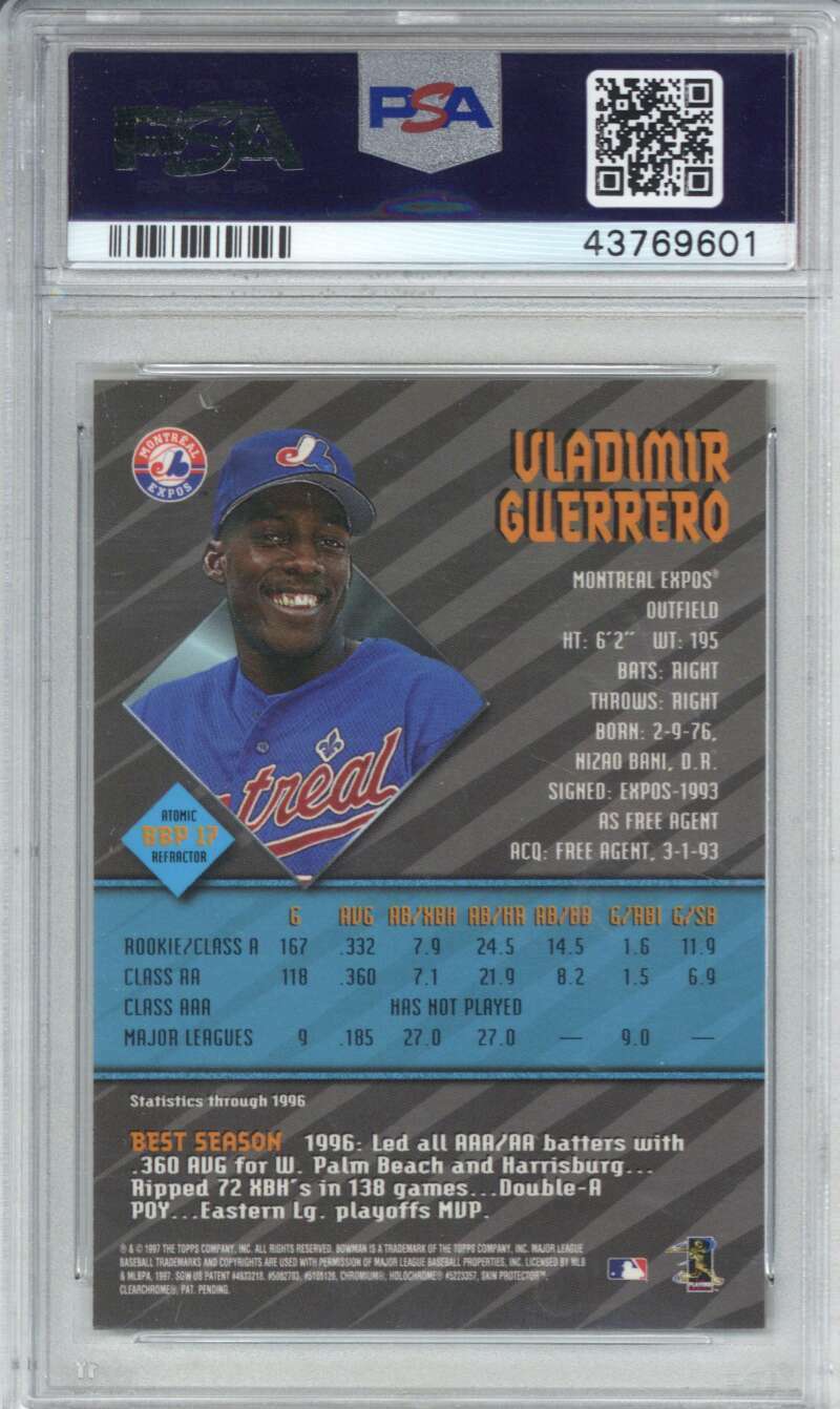Vladimir Guerrero 1997 Bowmans Best Preview Atomic Refractor RC PSA 9      1