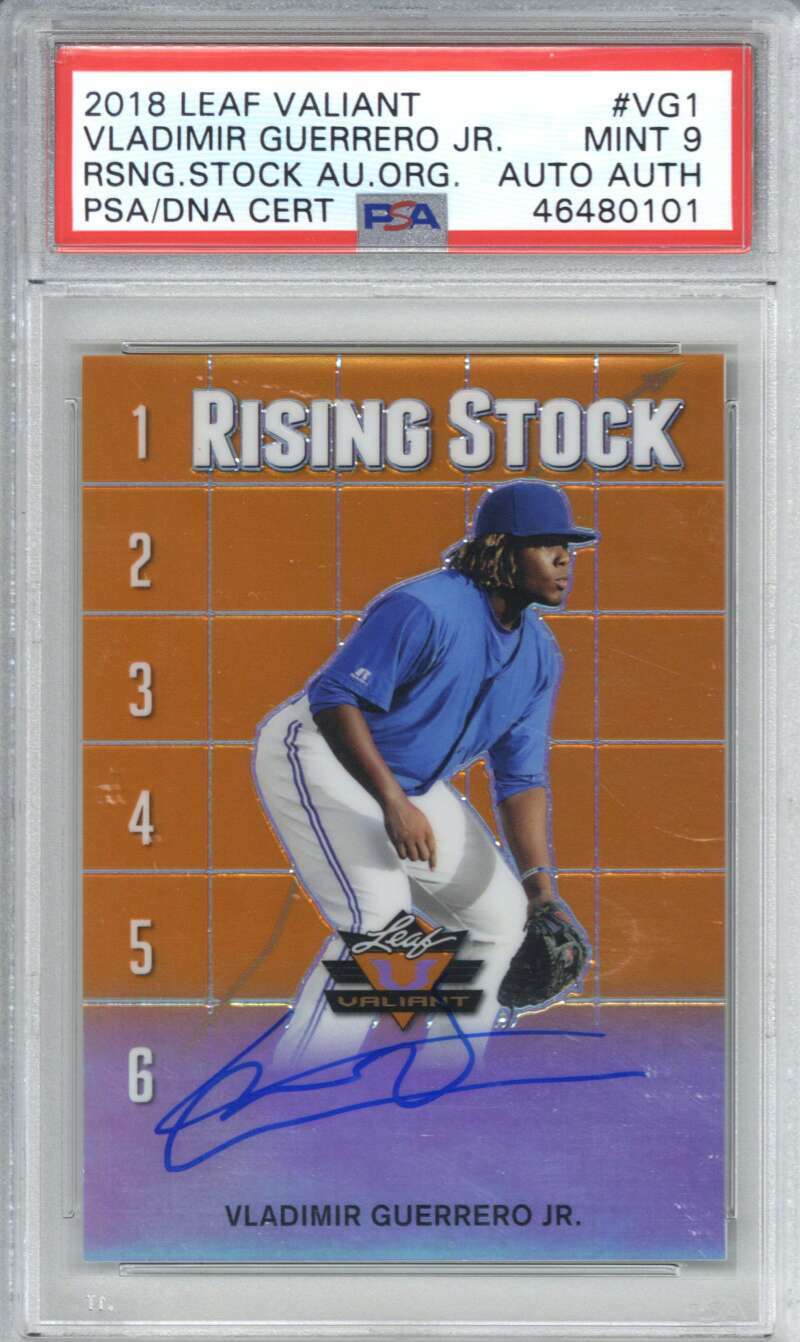 Vladimir Guerrero Jr Auto 2018 Leaf Valiant Prospect #VG1 Rising Stock /35 PSA 90