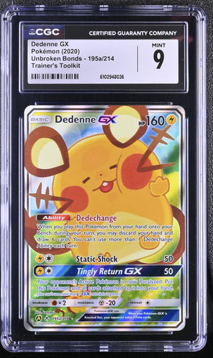 2020 Pokemon Unbroken Bonds #195a/214 Dedenne Gx Trainer Toolkit CGC 9