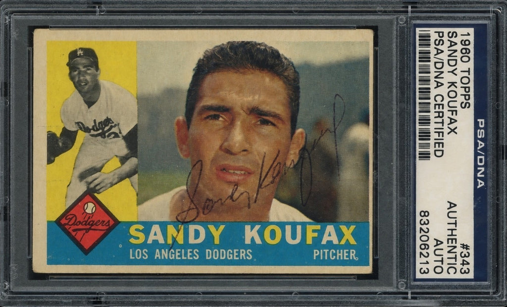 Sandy Koufax Signed Auto 1960 Topps 343 Baseball Card Playing Era PSA DNA0