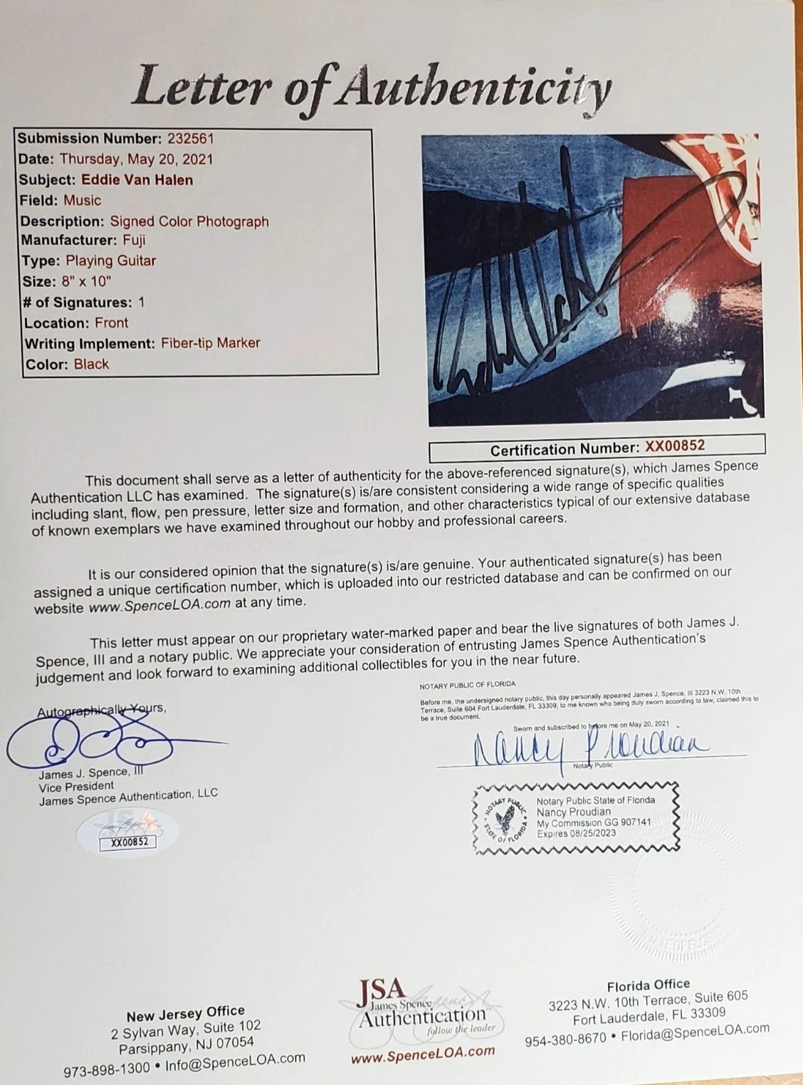 Eddie Van Halen Signed Auto 8x10 Vintage On Stage Photograph JSA1