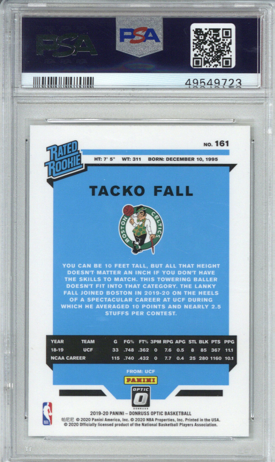 2019 Panini Donruss Optic 161 Tacko Fall PSA 81