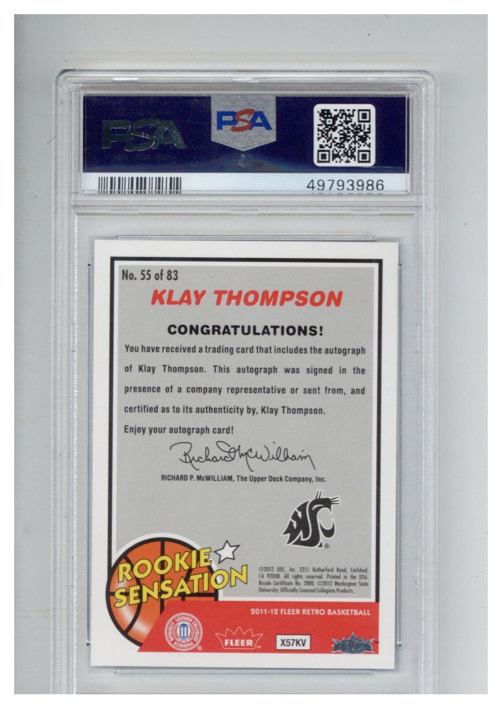 2011 Fleer Retro Klay Thompson Auto PSA 9 101