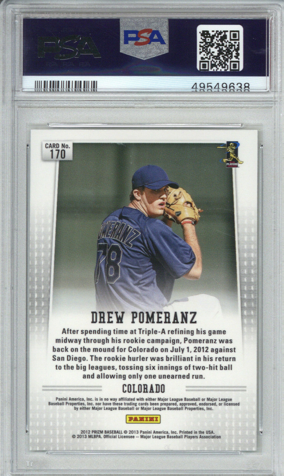 2012 Panini Prizm 170 Drew Pomeranz PSA 91