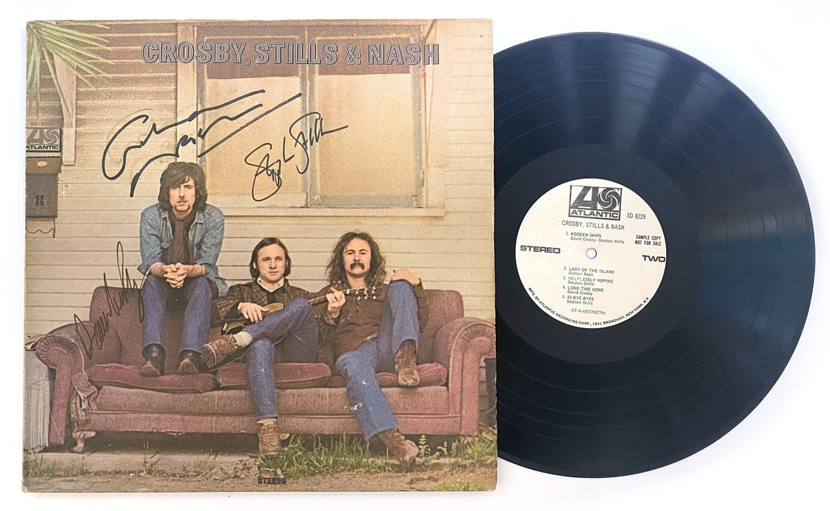 CSN Crosby Stills Nash Signed Auto Debut Album Cover GRAD Mint+ 9.50
