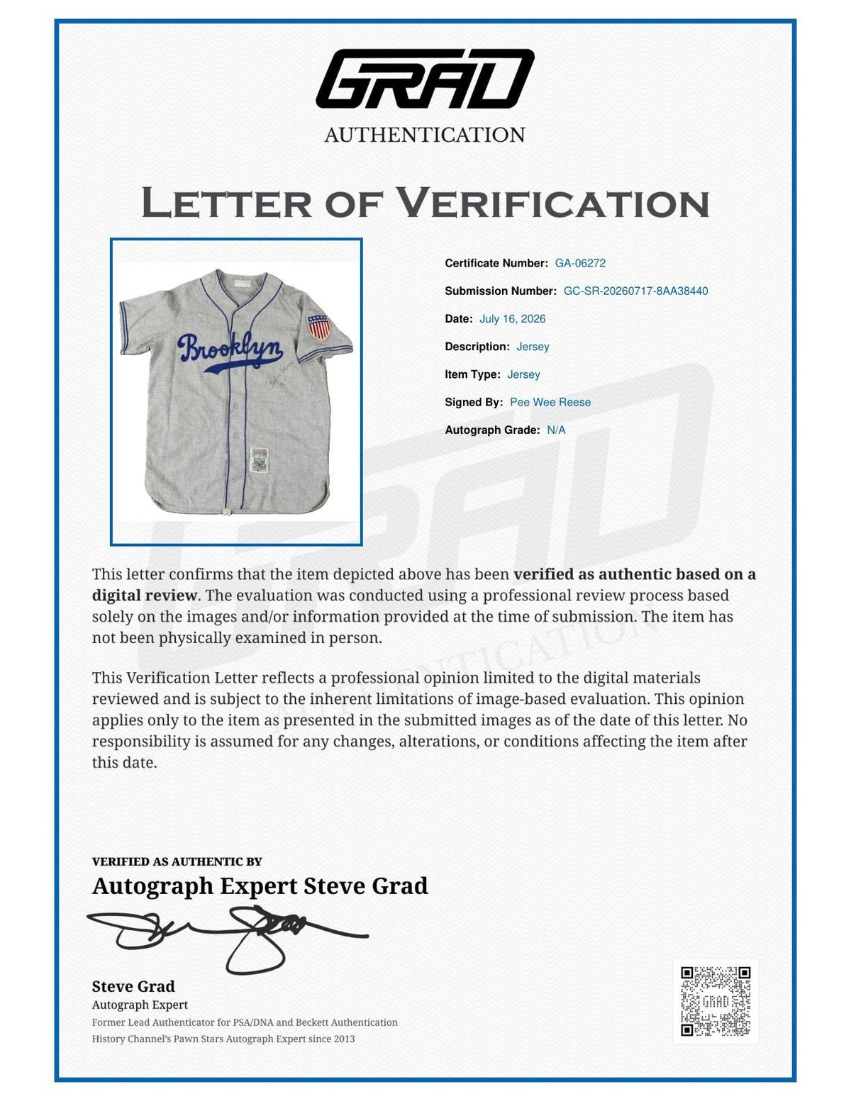 Pee Wee Reese Signed Auto Mitchell & Ness Brooklyn Dodgers Jersey No 1 GRAD1