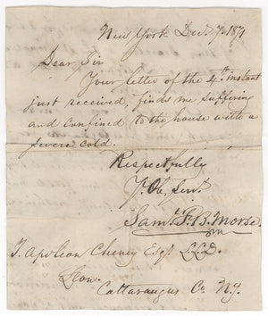 Samuel Morse Signed Auto Handwritten 1871 5x8 Letter Telegraph Grad LOA