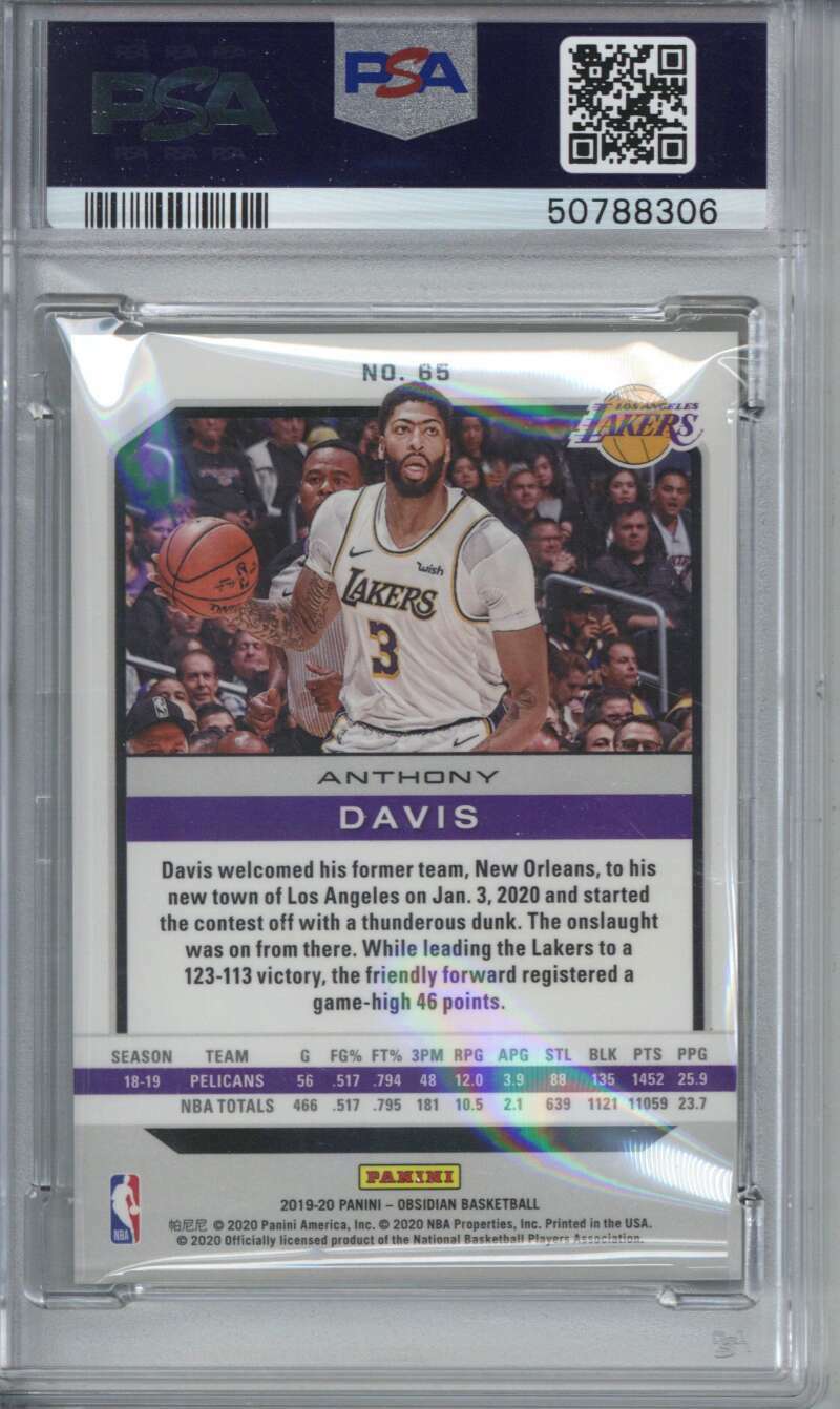 2019 Panini Obsidian 65 Anthony Davis PSA 10 1