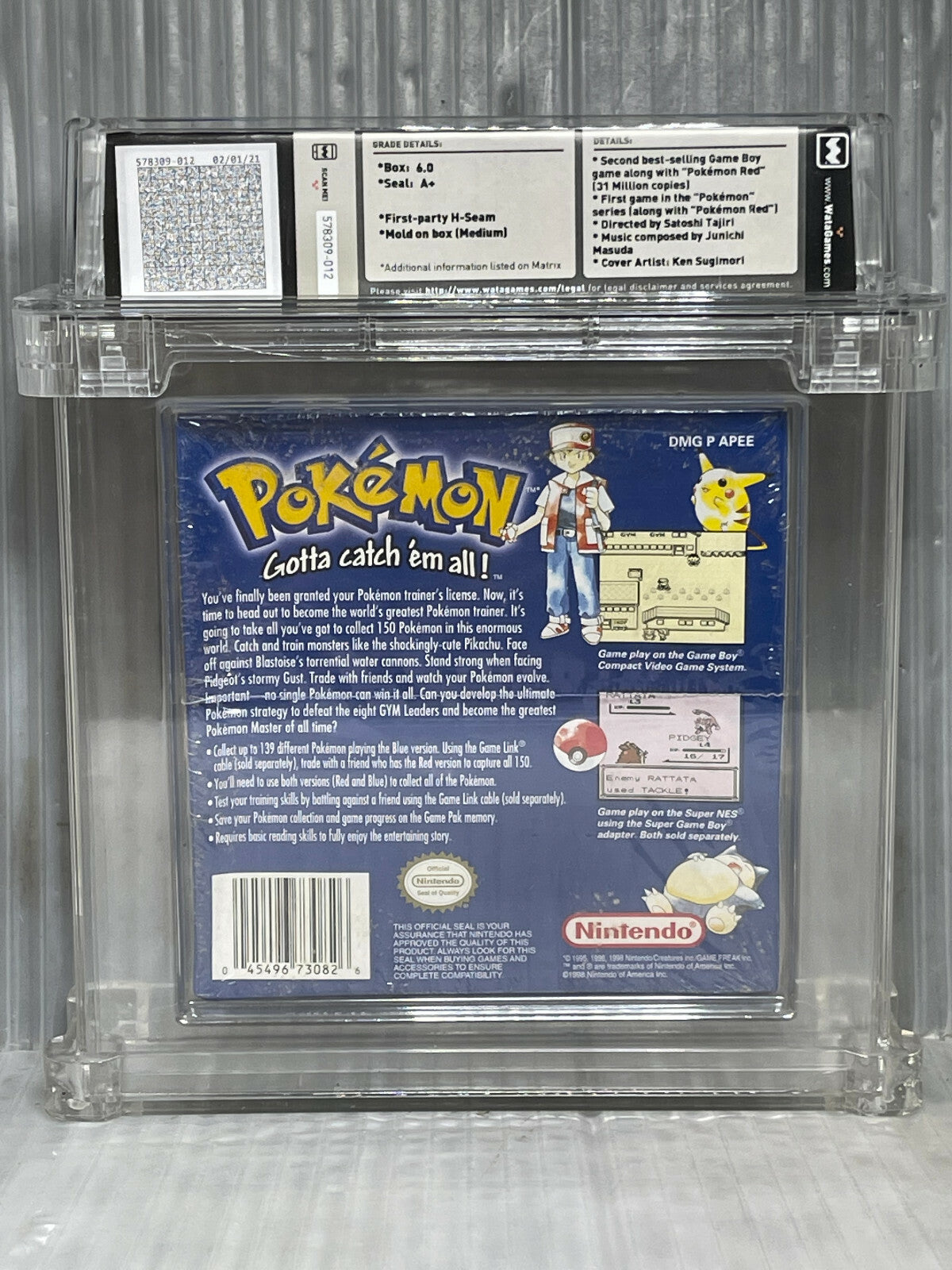 1998 Nintendo Game Boy Pokemon Blue WATA 6.0 A+1