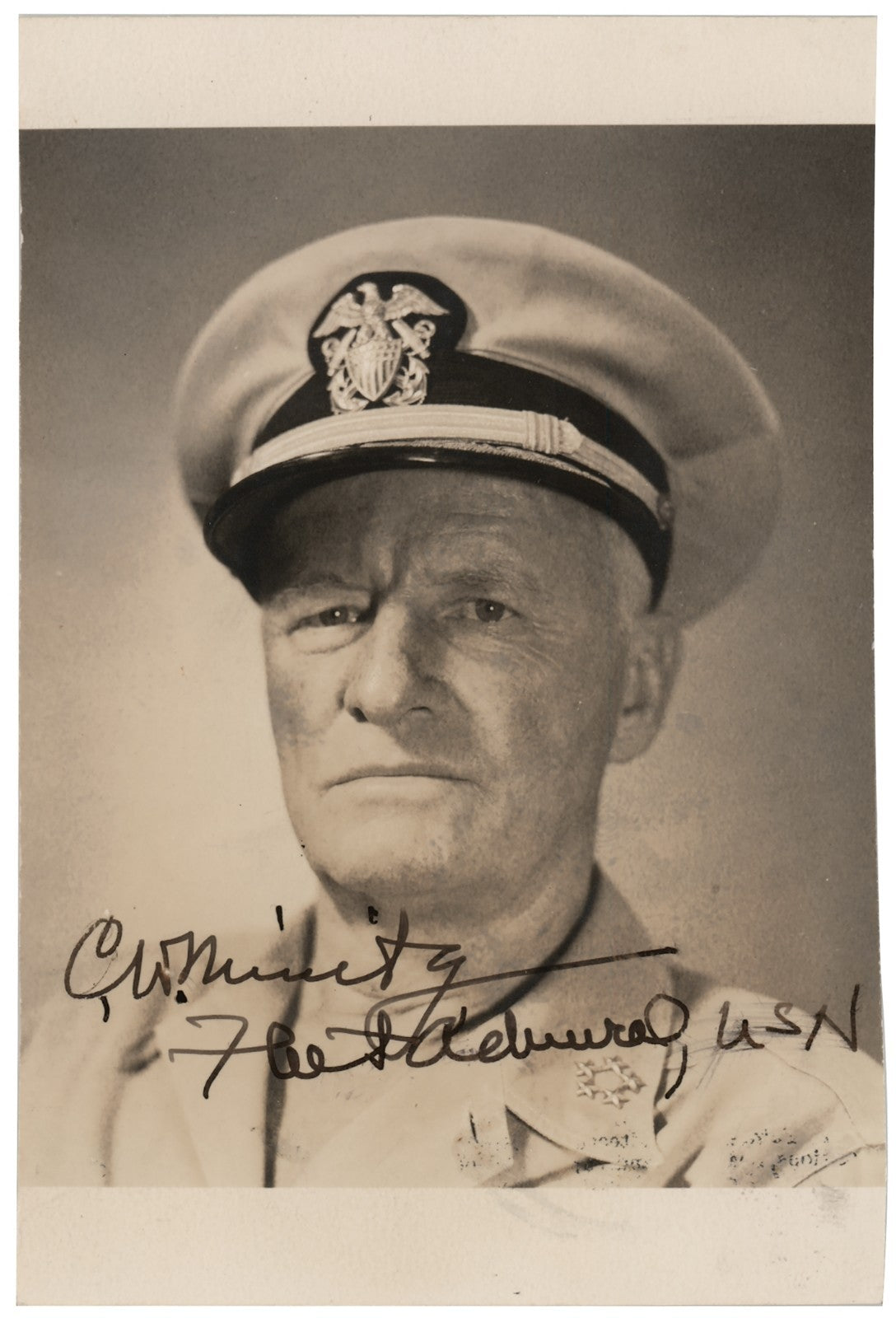 Chester Nimitz Signed Auto 3.25x5 Black White Photo WWII Fleet Admiral GRAD0